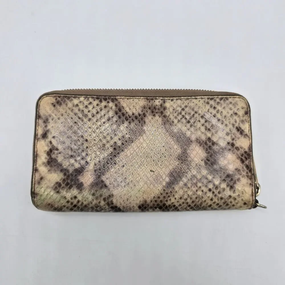 Michael Kors Jet Set Travel Zip Around Clutch Wallet Snake Print Brown NO STRAP